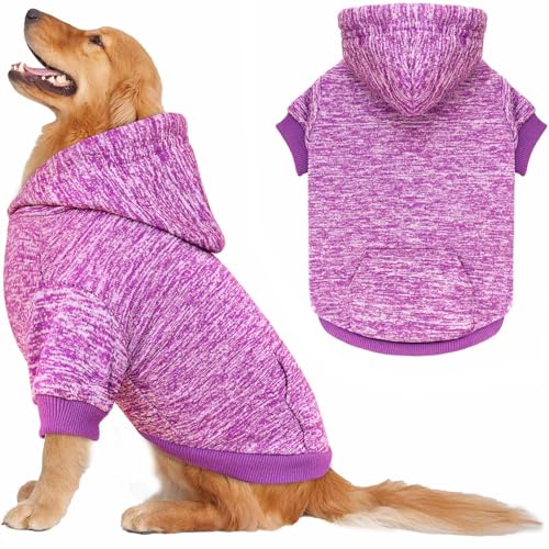 Hundepullover für große Hunde, Fleece-Hundepullover, weiche Hundekleidung, Sweatshirt mit Tasche, Hunde-Kapuzenpullover für große Hunde, Violett und XXL von QDYU