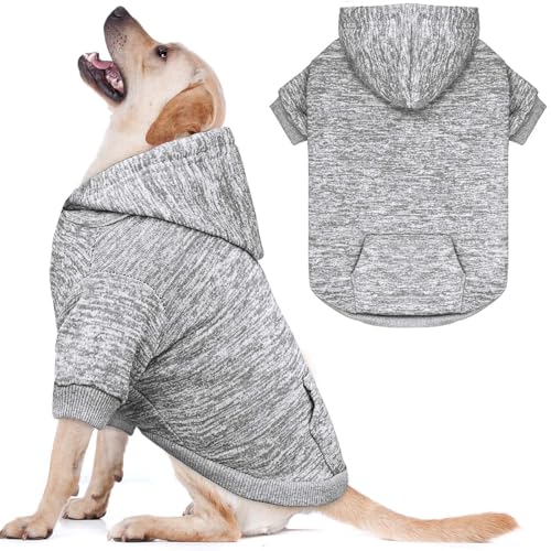 Hundepullover für große Hunde, Fleece-Hundepullover, weiche Hundekleidung, Sweatshirt mit Tasche, Hunde-Kapuzenpullover für große Hunde (Grau und L) von QDYU