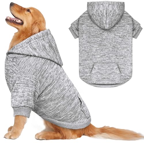 Hundepullover für große Hunde, Fleece-Hundepullover, weiche Hundekleidung, Sweatshirt mit Tasche, Hunde-Kapuzenpullover für große Hunde (Grau und XL) von QDYU