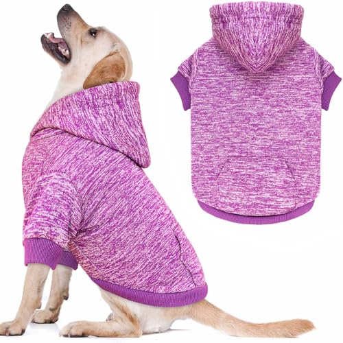 Hundepullover für große Hunde, Fleece-Hundepullover, weiche Hundekleidung, Sweatshirt mit Tasche, Hunde-Kapuzenpullover für große Hunde (Lila und L) von QDYU