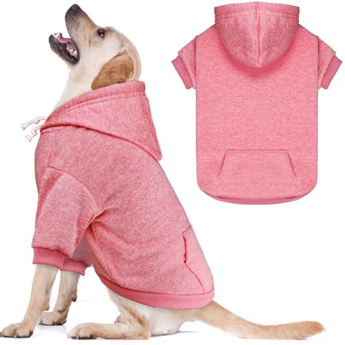 Hundepullover für große Hunde, Fleece-Hundepullover, weiche Hundekleidung, Sweatshirt mit Tasche, Hunde-Kapuzenpullover für große Hunde (Rosa und L) von QDYU