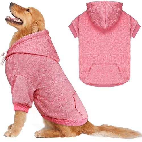 Hundepullover für große Hunde, Fleece-Hundepullover, weiche Hundekleidung, Sweatshirt mit Tasche, Hunde-Kapuzenpullover für große Hunde (Rosa und XL) von QDYU