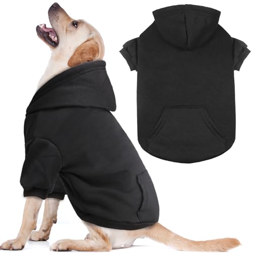 Hundepullover für große Hunde, Fleece-Hundepullover, weiche Hundekleidung, Sweatshirt mit Tasche, Hunde-Kapuzenpullover für große Hunde (Schwarz und L) von QDYU