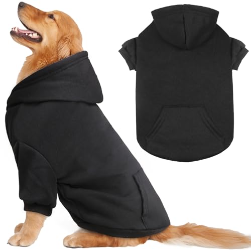 Hundepullover für große Hunde, Fleece-Hundepullover, weiche Hundekleidung, Sweatshirt mit Tasche, Hunde-Kapuzenpullover für große Hunde (Schwarz und XL) von QDYU