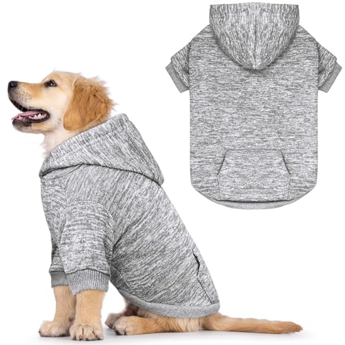 Hundepullover für kleine Hunde, Fleece, weiche Hundekleidung, Sweatshirt mit Tasche, Hunde-Kapuzenpullover für kleine Hunde, Welpenpullover (Grau und S) von QDYU