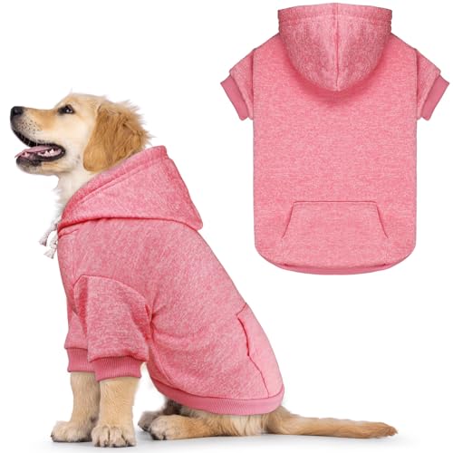 Hundepullover für kleine Hunde, Fleece, weiche Hundekleidung, Sweatshirt mit Tasche, Hunde-Kapuzenpullover für kleine Hunde, Welpenpullover (Rosa und S) von QDYU