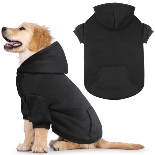 Hundepullover für kleine Hunde, Fleece, weiche Hundekleidung, Sweatshirt mit Tasche, Hunde-Kapuzenpullover für kleine Hunde, Welpenpullover (Schwarz und S) von QDYU