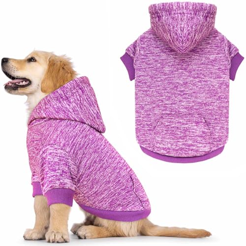 Hundepullover für kleine Hunde, Fleece, weiche Hundekleidung, Sweatshirt mit Tasche, Hunde-Kapuzenpullover für kleine Hunde, Welpenpullover (Violett und S) von QDYU