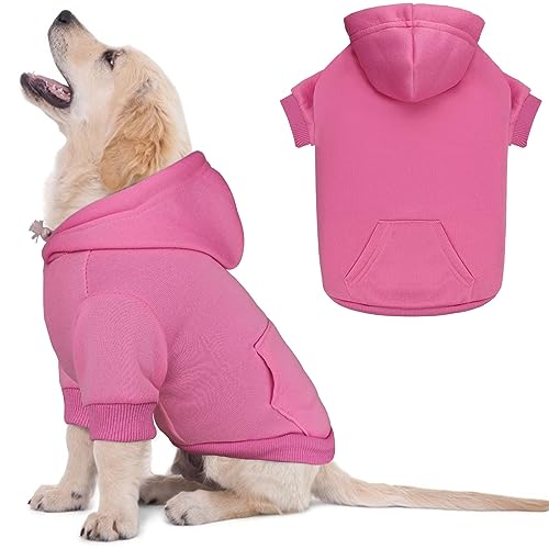 Hundepullover für kleine Hunde, Hunde-Kapuzenpullover, solide, weiche gebürstete Fleece, Hundebekleidung, Hunde-Kapuzenpullover mit Tasche (Rosa-S) von QDYU