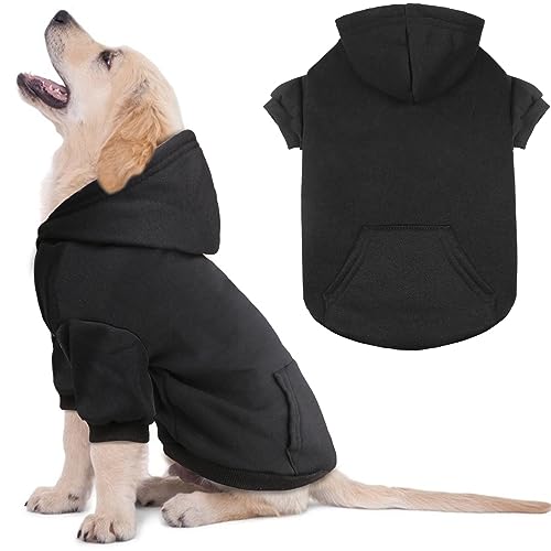 QDYU Hundepullover für kleine Hunde, Hunde-Kapuzenpullover, weich, massiv, gebürstetes Fleece, Hunde-Kapuzenpullover mit Tasche (Schwarz, Größe S) von QDYU