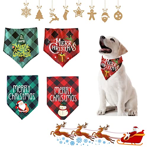 Bandana Hund, Haustier Bandanas, 4 Stück Bandana für Hund, Haustier Bandana, Hunde Bandana, Hundehalstuch, Haustier Dreieck Lätzchen, Halstuch Hund, Weihnachten Hund Bandana von QEEROYO