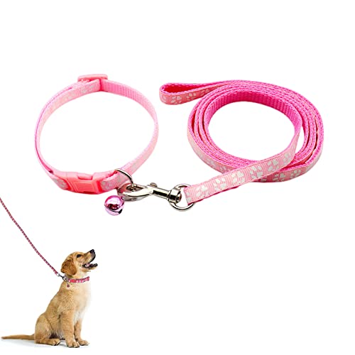 Hundehalsband und Leine, Halsband und Leine für kleine Hunde, Hundehalsbänder, hundehalsband, Bequeme verstellbares Hundehalsband, Hundehalsband und Leine Set, Welpenhalsband, Rosa von QEEROYO