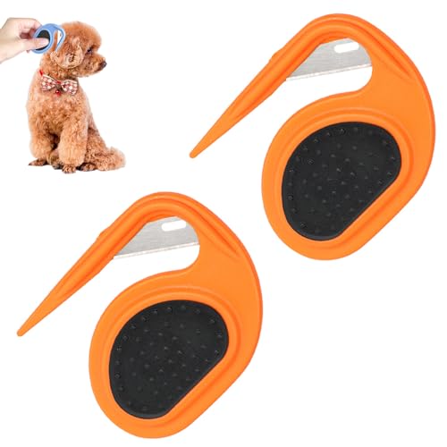 QEOTOH Grooming Knife for Long-Haired Pets - Remove Clumps, Mini Portable Pet Hair Trimmer Grooming Comb for Removing Tangled and Loose Hair, Multifunctional Pet Grooming Tools (Orange 2PCS) von QEOTOH