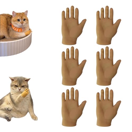 QEOTOH Mini Hands for Cats, Tiny Human Hands for Cats, Stretchable TPR Hands Cat Toy, Funny Interactive Cat Toy, Creative Pet Supplies for Photo Props, Gag Performance, Party Favors (C-6PCS) von QEOTOH