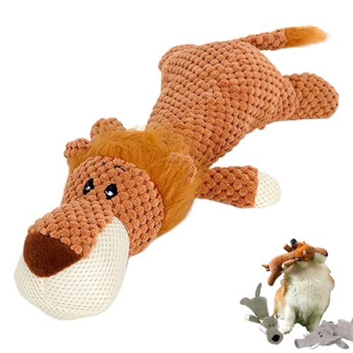 QEOTOH Robust Animal - Designed for Heavy Chewers, Robust Plush Animal Chew Toy for Dog, Unbreakable Interactive Pet Toy for Boredom, Indestructible Toy for Aggressive Small and Medium Dogs (Lion) von QEOTOH