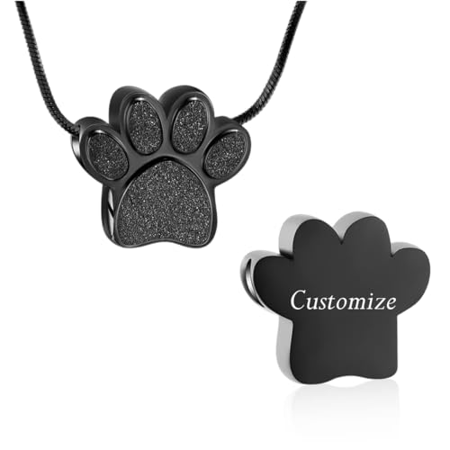 Personalisierbarer Haustierpfoten-Schmuck für Asche, gravierter Anhänger, Pfotenabdruck, Urnen-Halskette, Andenken, Schmuck für Haustier/Hunde/Katze, Edelstahl von QGJNSGC