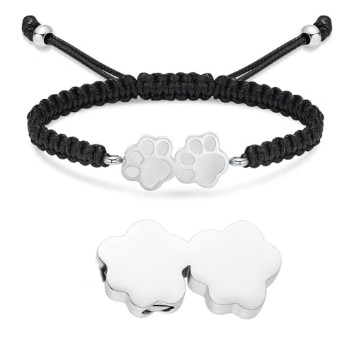 QGJNSGC Einäscherungsarmband für Haustiere, Asche, Hundepfoten-Anhänger, Armreif, Doppelpfotenabdruck, Seilarmband, Gedenkurne, Schmuck für geliebte Menschen (personalisierbar) von QGJNSGC