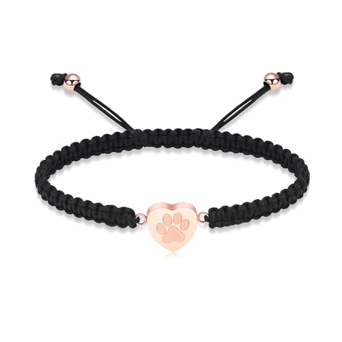 QGJNSGC Einäscherungsarmband für Haustiere Asche Herz Urnenarmband für Asche Hund Pfote Anhänger Armreif Edelstahl Gedenkurne Schmuck (Roségold) von QGJNSGC