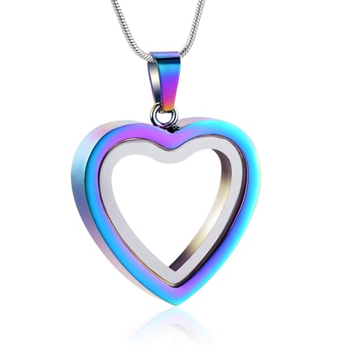 QGJNSGC Feuerbestattungs-Schmuck Glas Herz Urne Halskette für Asche Medaillon Halskette Urne Anhänger für Frauen Männer Asche Edelstahl Memorial Andenken Geschenk (Regenbogen) von QGJNSGC