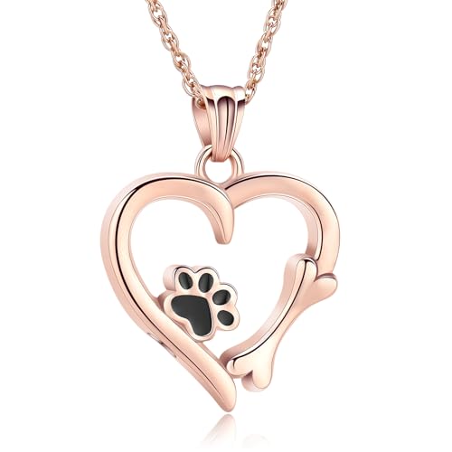 QGJNSGC Halskette mit Herz-Medaillon mit Pfotenabdruck, Anhänger für Asche, Hund, Katze, Katze, Hund, Andenken, Gedenkgeschenke für Frauen und Mädchen (Roségold) von QGJNSGC