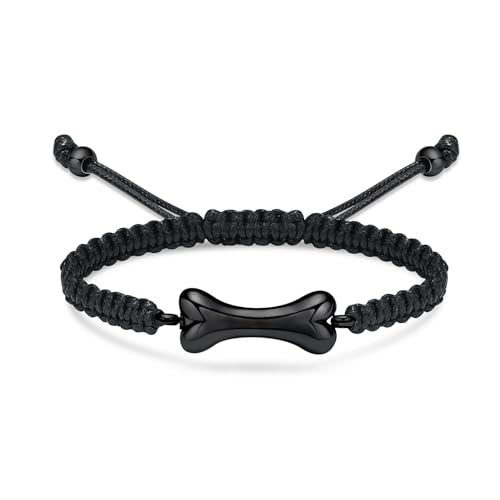 QGJNSGC Hundeknochen-Urnen-Armband, Asche-Andenken, Verstellbarer Feuerbestattungsschmuck, geflochtenes Seil, Urnen-Armband für Haustiere, Asche, Hundeurnen-Schmuck für Damen und Herren von QGJNSGC