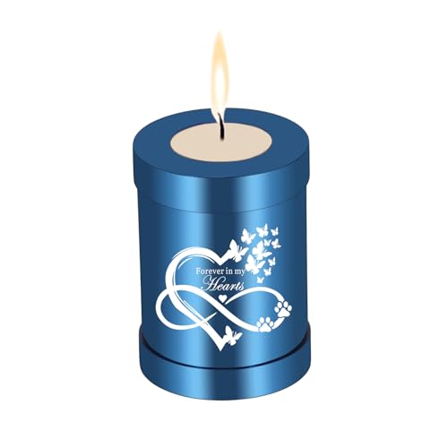 QGJNSGC Klein Urne Hund Mensch Urne Cremation Asche Kerzenhalter Erinnerungsgeschenk Gedenklicht Grabstein Hund Andenken Haustiere Haustiere Memorials Grablicht (Blau) von QGJNSGC