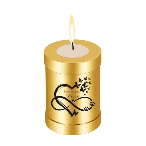 QGJNSGC Klein Urne Hund Mensch Urne Cremation Asche Kerzenhalter Erinnerungsgeschenk Gedenklicht Grabstein Hund Andenken Haustiere Haustiere Memorials Grablicht (Gold) von QGJNSGC