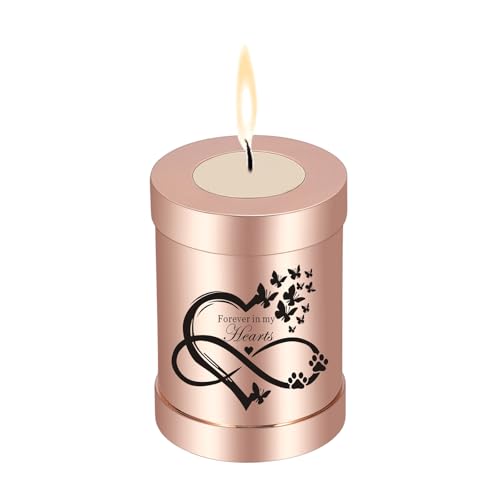 QGJNSGC Klein Urne Hund Mensch Urne Cremation Asche Kerzenhalter Erinnerungsgeschenk Gedenklicht Grabstein Hund Andenken Haustiere Haustiere Memorials Grablicht (Roségold) von QGJNSGC