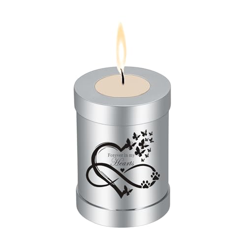 QGJNSGC Klein Urne Hund Mensch Urne Cremation Asche Kerzenhalter Erinnerungsgeschenk Gedenklicht Grabstein Hund Andenken Haustiere Haustiere Memorials Grablicht (Silber) von QGJNSGC