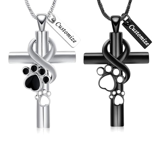 QGJNSGC Pfotenabdruck Kreuz Einäscherungs-Schmuck für Haustier Infinity Cross Urn Halskette für Asche Keepsake Loved One Memorial Schmuck für Hund/Katze Asche (Anpassen) von QGJNSGC