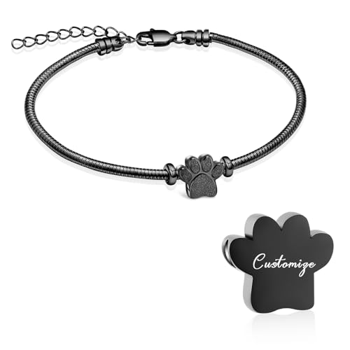 QGJNSGC Urnenarmband für Asche für Frauen Männer Hund Katze Pfote drucken Haustier Einäscherung Schmuck einstellbar Gedenkstätte Keepsake Schlange Link-Armband (Anpassen) von QGJNSGC