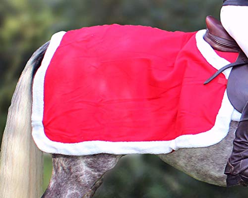 QHP Weihnachts Ausreitdecke für Pferd, Rot, Einheitsgröße, Polyester, Druckknöpfen, Winter von QHP