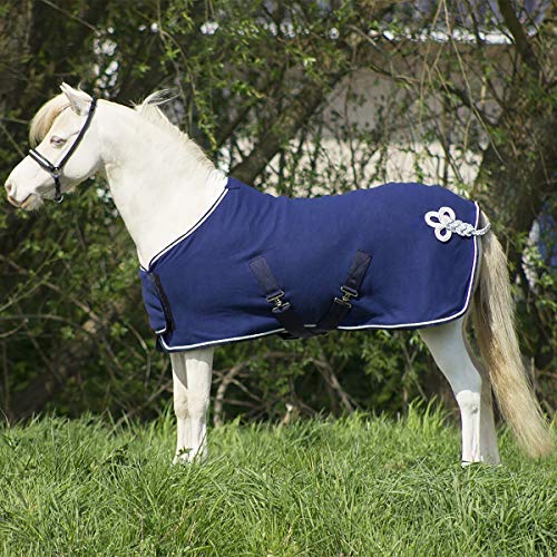 QHP Fleecedecke Abschwitzdecke Ornament Falabella Kontrast-Einfassung Kreuzgurte (80 cm, Navy) von QHP