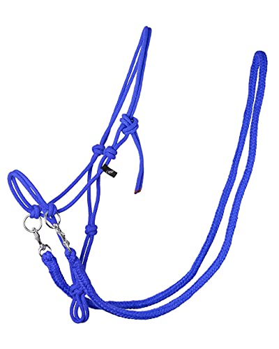 QHP Knotenhalfter mit Zügeln robustes 10 mm dickes Seil (Vollblut, Kobaltblau) von QHP