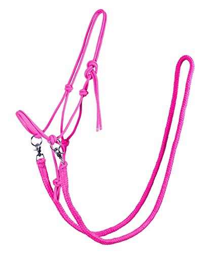 QHP Knotenhalfter mit Zügeln robustes 10 mm dickes Seil (Warmblut, Fuchsia) von QHP