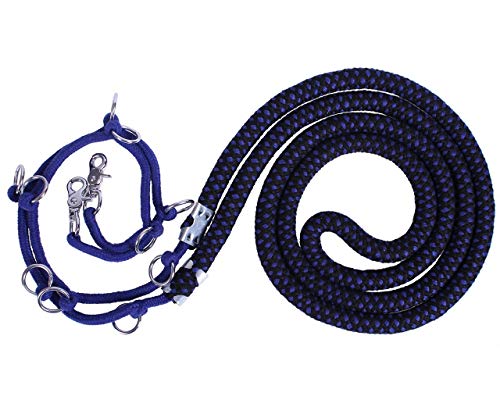 QHP Longierstrick Longierhilfe Luxus mit Mehreren Ringen zur optimalen Einstellung (M, Blau/Schwarz) von QHP
