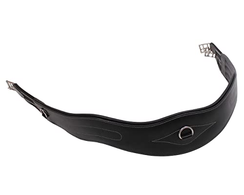 QHP Sattelgurt Leder Anatomisch Geformt Luxus Ziernähte D-Ring (120 cm, Schwarz) von QHP