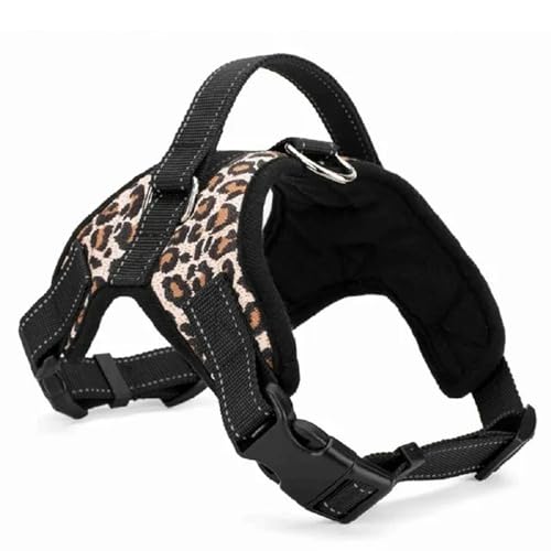 QIANDW Hundegeschirr, verstellbar, Nylon, langlebig, gepolstert, reflektierender Brustgurt für große, mittelgroße bis kleine Hunde, Leopard-M von QIANDW