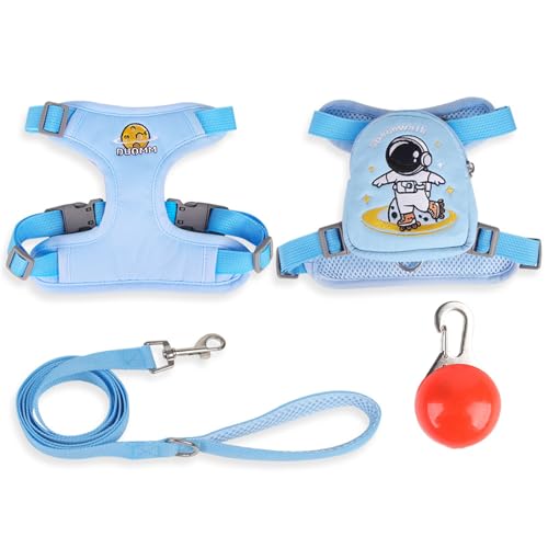 QIANDW Hunderucksack, Geschirr, Hundeweste, Rucksack, selbst-Rucksack, Cartoon-Hundeschultasche, Outdoor-Reise, Hund, kleine Schultasche, abnehmbar, Blau + LED-Licht, Größe M von QIANDW