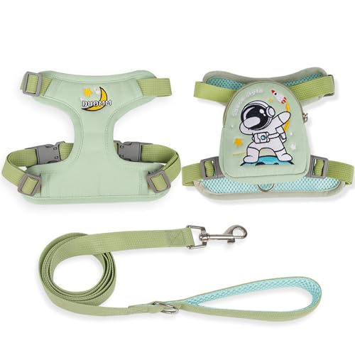 QIANDW Hunderucksack, Geschirr, Hundeweste, Rucksack, selbst-Rucksack, Cartoon-Hundeschultasche, Outdoor-Reise, Hund, kleine Schultasche, grün, abnehmbar, Größe S von QIANDW