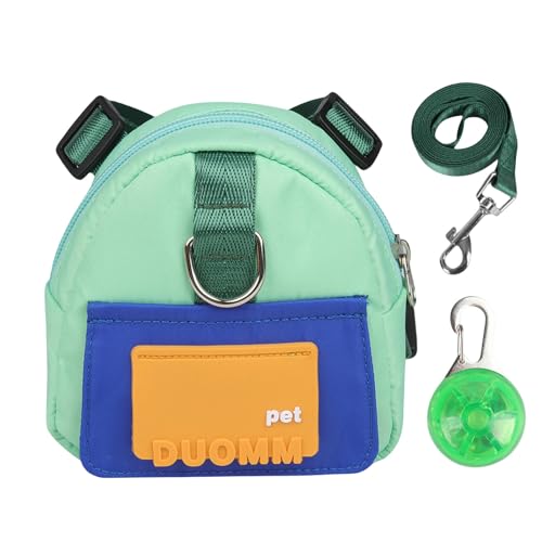 QIANDW Hunderucksack, Geschirr, Hundeweste, Rucksack, selbst-Rucksack, Cartoon-Hundeschultasche, Outdoor-Reise, Hund, kleine Schultasche, grün + LED-S von QIANDW