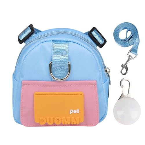 QIANDW Hunderucksack mit Geschirr, Hundeweste, Rucksack für Haustiere, Cartoon-Hundeschultasche, Outdoor-Reise, kleine Schultasche, Blau + LED-M von QIANDW