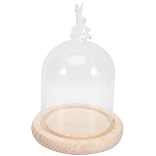 Ostern Glas Display Kuppel Cloche Hase Kaninchen Figur Glockenglas Kuchen Kerze Teller Pflanzgefäß Terrarium Vitrine mit Holzsockel for den Valentinstag von QIANGT