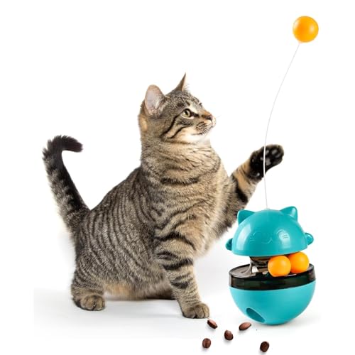 QICDRTF Interaktives Spielzeug und Katzen-Leckerli-Ball, Katzen-Leckerli-Spender, Spielzeug, Becher, interaktiver Ball, Katzen-Puzzle-Futterspender, Auto-Balancing Katzenfutter-Spielzeug, geeignet für von QICDRTF