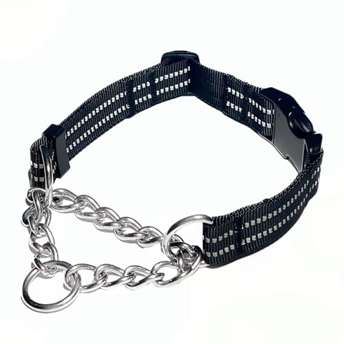 QICHENMAO Martingale Halsbänder für Hunde, robustes Edelstahl-Ketten-Trainingshalsband, reflektierendes Nylon, verstellbares Halsband mit Schnellverschluss-Schnalle, geeignet für Welpen, mittelgroße von QICHENMAO