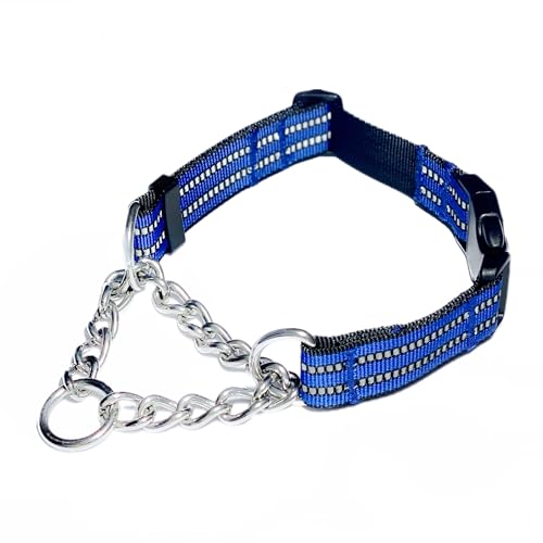 QICHENMAO Martingale Halsbänder für Hunde, robustes Edelstahl-Ketten-Trainingshalsband, reflektierendes Nylon, verstellbares Halsband mit Schnellverschluss-Schnalle, geeignet für Welpen, mittelgroße von QICHENMAO