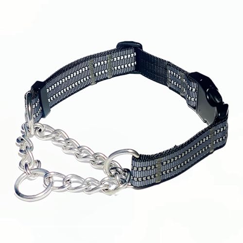 QICHENMAO Martingale Halsbänder für Hunde, robustes Edelstahl-Ketten-Trainingshalsband, reflektierendes Nylon, verstellbares Halsband mit Schnellverschluss-Schnalle, geeignet für Welpen, mittelgroße von QICHENMAO