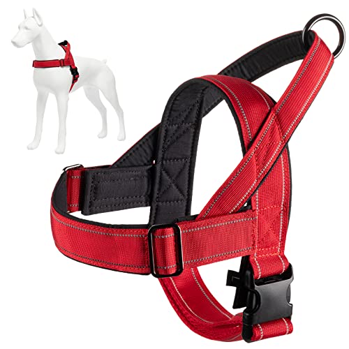 QIFBYFB Hundegeschirr, No Pull Hundegeschirr für kleine mittelgroße große Hunde ausbruchsicher reflektierend mit 2 Patch (Rot, XL) von QIFBYFB