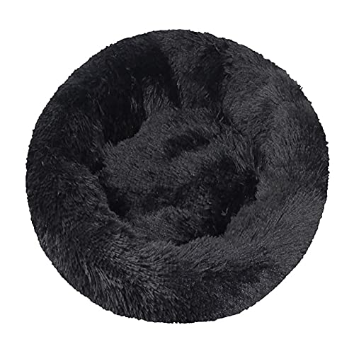 Katzenhaus Langer Plüsch Hund Bettkissen Große Hunde Bett Haus Haustier Rund Kissen Bett Tierkennel Super weiche Flauschige Bequeme for Katze Hundehaus Katzenhöhle ( Color : Black , Größe : L 70cm ) von QIFFIY