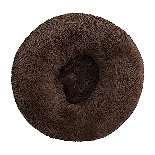 Katzenhaus Langer Plüsch Hund Bettkissen Große Hunde Bett Haus Haustier Rund Kissen Bett Tierkennel Super weiche Flauschige Bequeme for Katze Hundehaus Katzenhöhle ( Color : Coffee , Größe : S 50cm ) von QIFFIY